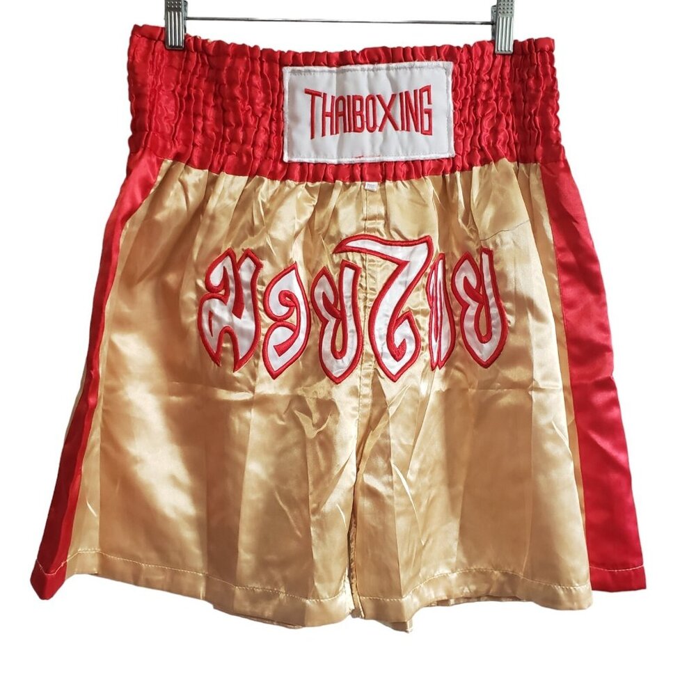 Thaiboxing Thai Boxing Satin Shorts Men's Size XXXL Elastic Waist Gold Red